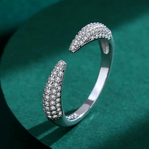 S925 Solid Sterling Silver Micro Pave Adjustable Ring - Picture 2 of 5